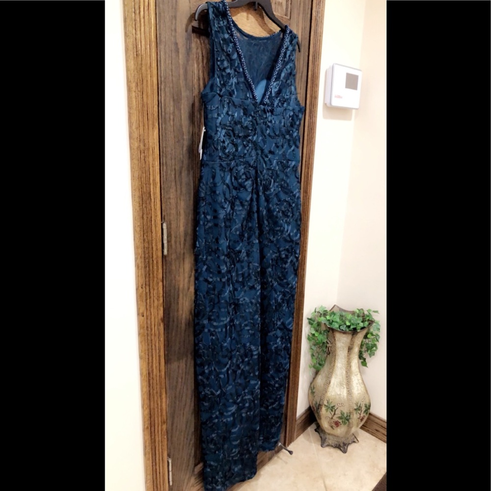 Formal Dress Size 10 Teal Blue Beaded Prom SLNY - Picture 6 of 8